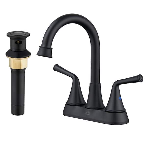 Boyel Living Deck Mounted Dual Handles 4 in. Bathroom Faucet Sink Faucet with Drain Kit Included and Deckplate in Matte Black