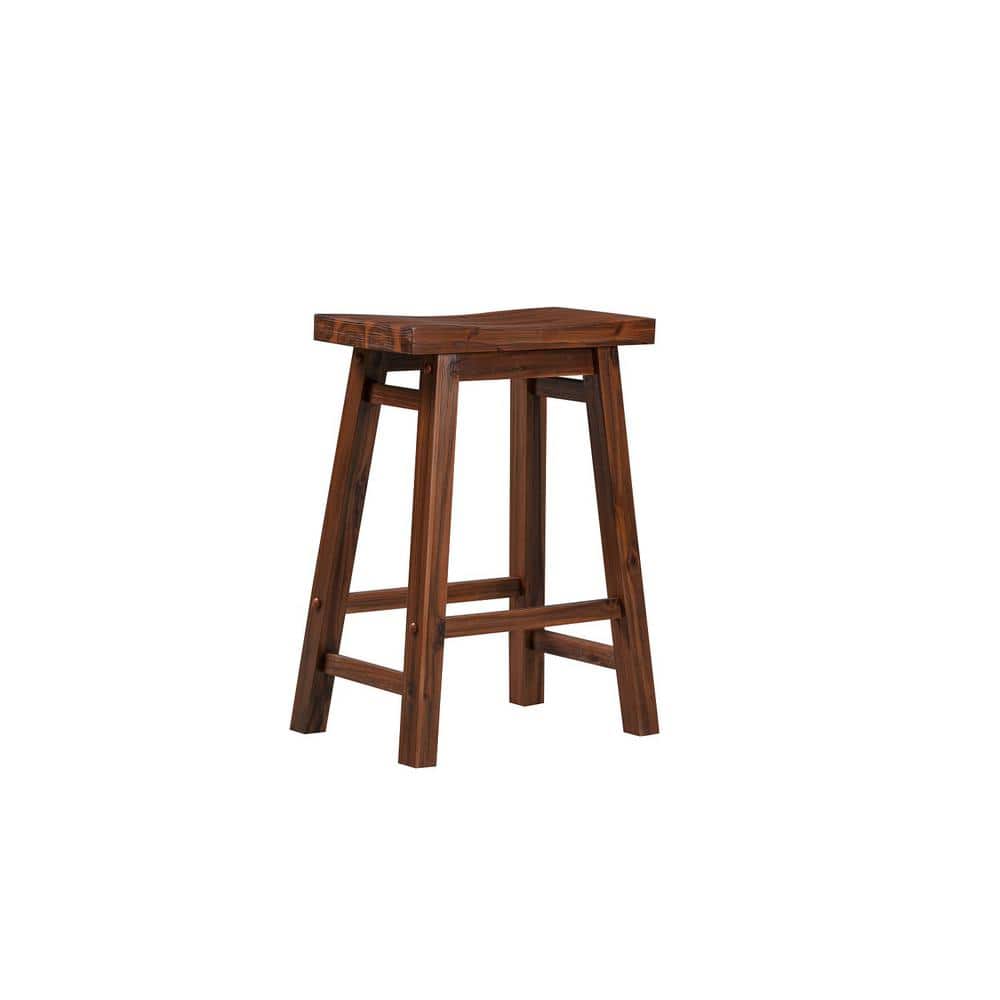 Chestnut Wire-Brush 24" Saddle Style Wood Barstools - Set of 2