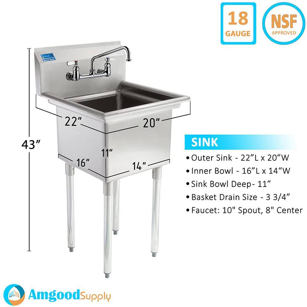 20" x 22" Silver Stainless Steel Freestanding Commercial Sink