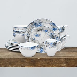 Blue Nebula (Blue) Porcelain 16-Piece Dinnerware Set, Service for 4