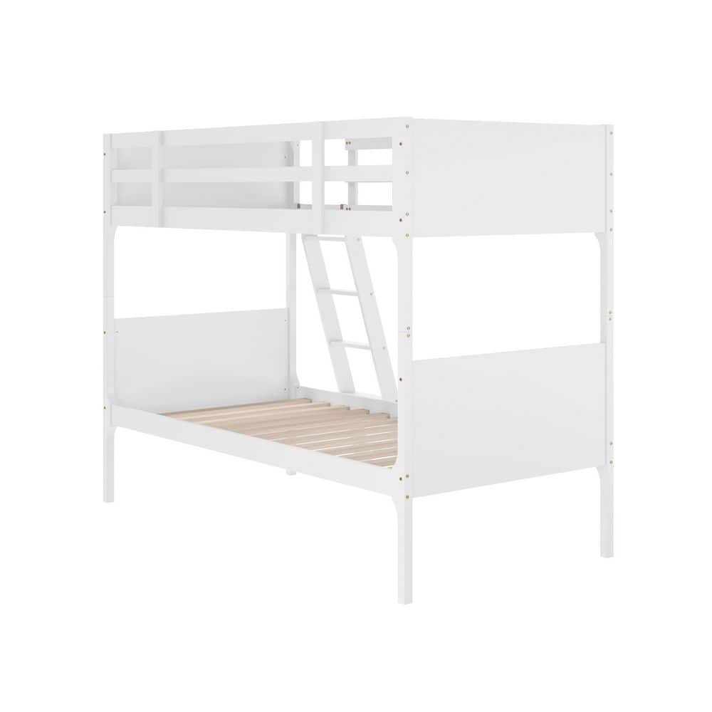 Dallas White Twin Bunk Bed with Ladder for Kids, No Box Spring Needed