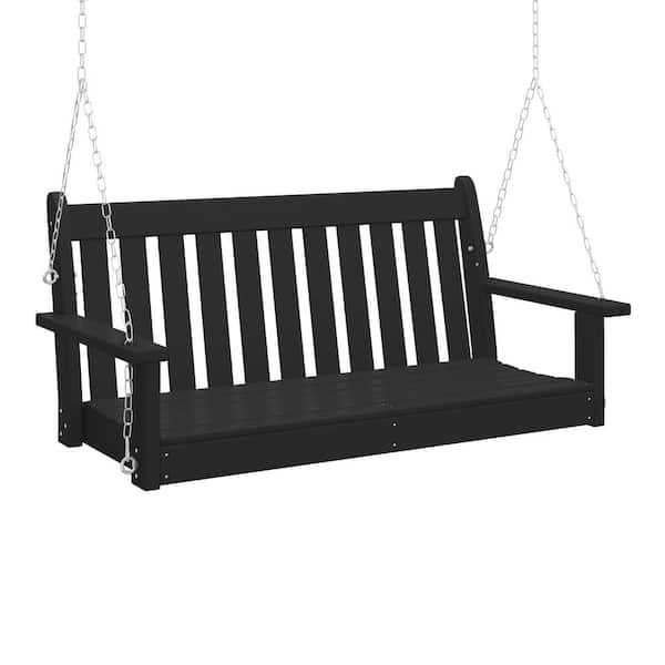 Laguna Outdoor Patio Weather Resistant Poly Plastic 51" 2-Person Hanging Porch Swing in Black
