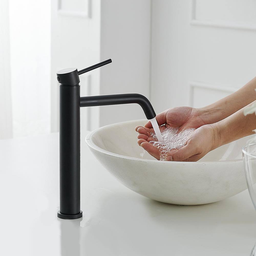 Matte Black Single Handle Vessel Sink Faucet with Drain Assembly