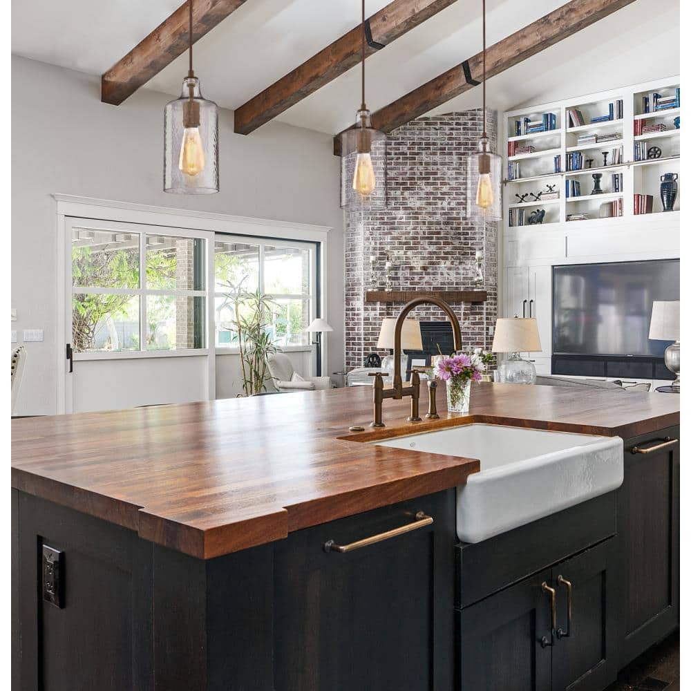 Carmen Barnwood Finish Mini Pendant with Clear Textured Glass