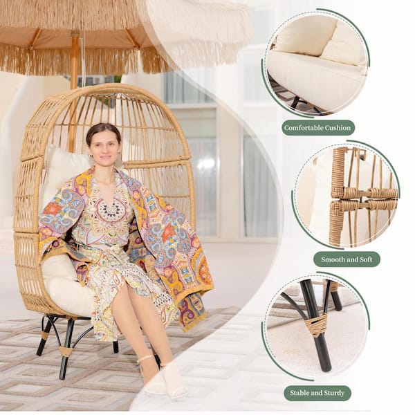 FINCATI Boho 5-Piece Beige Wicker Patio Two Seater Chair