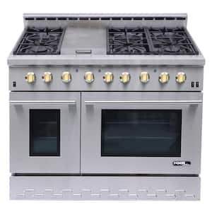 Entree 48 in. 7.2 cu. ft. Professional Style Dual Fuel Range with Convection Oven in Stainless Steel and Gold