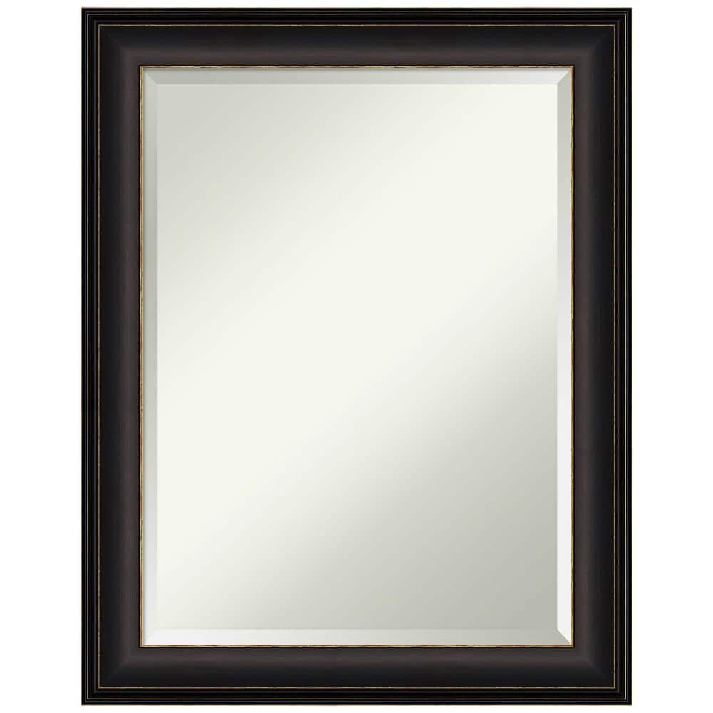 Dark Wood and Bronze Rectangular Wall Bath Mirror