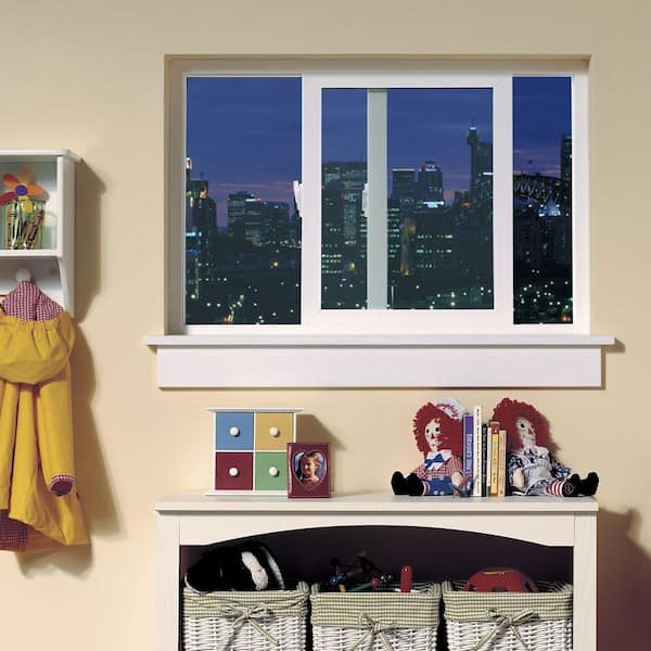 48 in. x 48 in. V-4500 Series Black Exterior/White Interior FiniShield Vinyl Right-Handed Sliding Window w/Colonial Grid