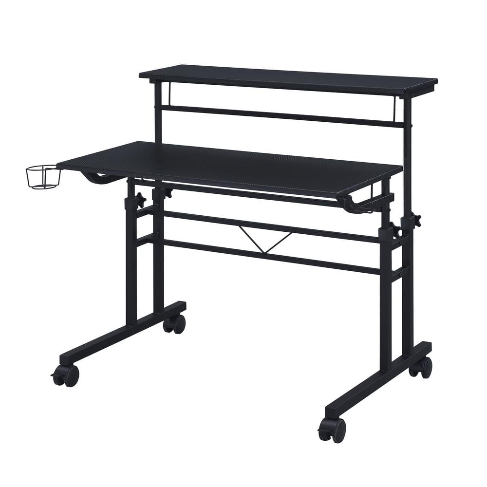 Adjustable Height Black Mobile Writing Desk with Cup Holder and Headphone Hook