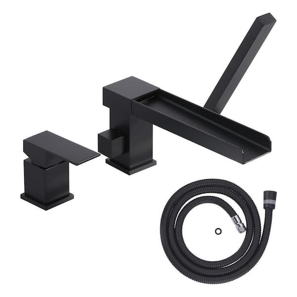 Single-Handle Deck-Mount Roman Tub Faucet with Hand Shower in Matte Black