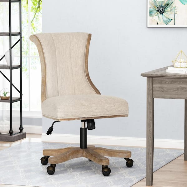 Ashlyn Beige and Natural Fabric Roll Back Swivel Office Chair