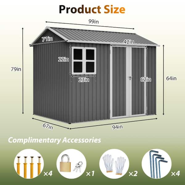 8 ft. W x 6 ft. D Outdoor Steel Storage Shed with Window, Lockable