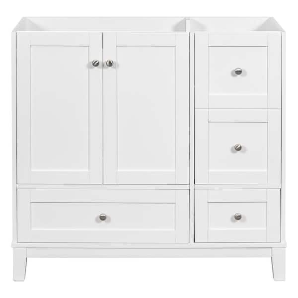 Tenleaf 35.40 in. W x 17.50 in. D x 33.00 in. H Bath Vanity Cabinet without Top in White with USB Charging and 3-Drawers
