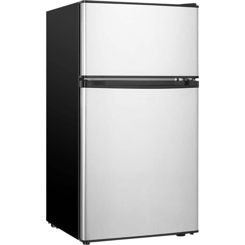 17.68 in. 3.2 cu.ft. Mini Refrigerator in Silver with Freezer, 5 Settings Temperature Adjustable