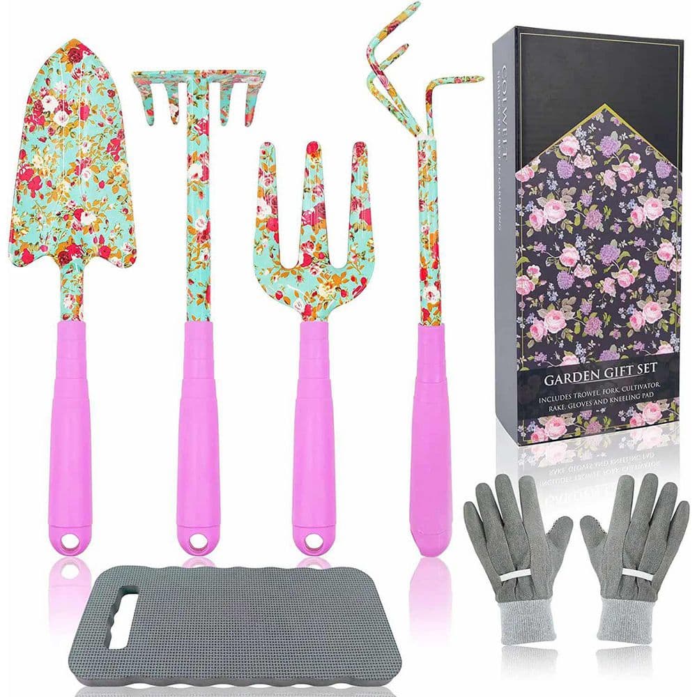 Jardineer 4-Piece Floral Garden Tool Set with Knee Pads, Gardening ...