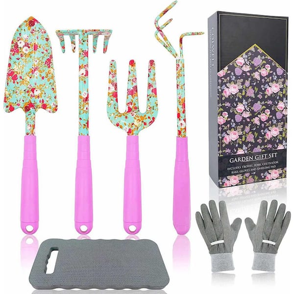 Jardineer 4-Piece Floral Garden Tool Set with Knee Pads, Gardening Gifts for Women