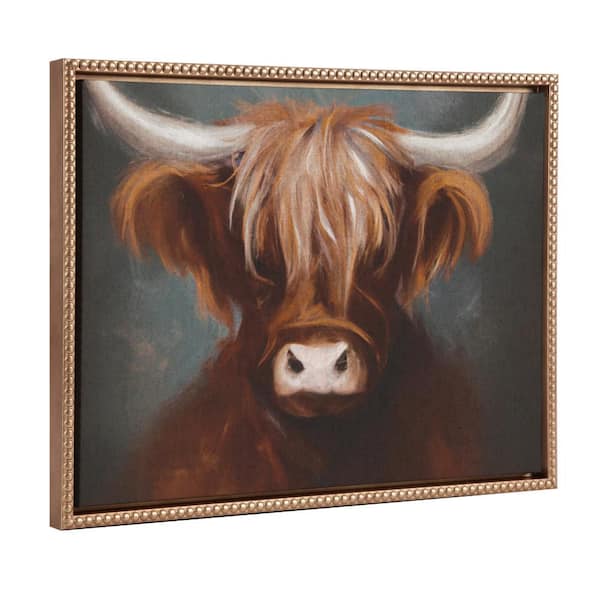 Modern Highland Cow Animal Framed Canvas Art in. 1-Piece Gold Framed Canvas Art Print, 18 in. x 24 in.