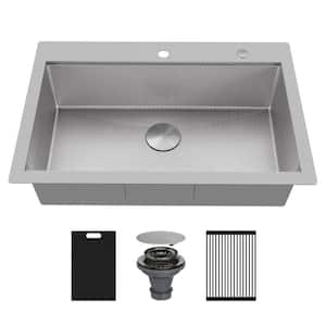 Matrix 33 in. Drop-In Single Bowl 16-Gauge Stainless Steel Workstation Kitchen Sink