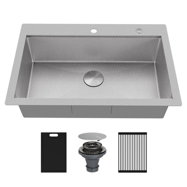 Matrix 33 in. Drop-In Single Bowl 16 Gauge Stainless Steel Workstation Kitchen Sink