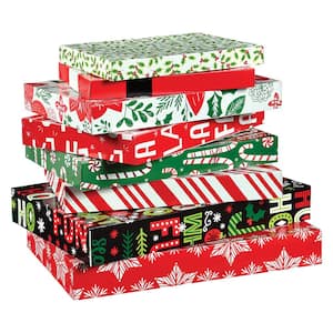Multi-Color Multiple Sizes Christmas Fun Gift Boxes (24-Pieces)