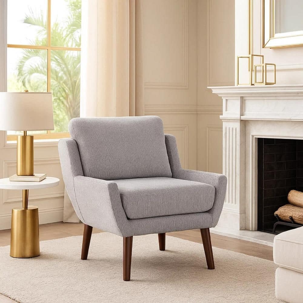 Benjara Veny Gray and Espresso Brown Fabric Accent Side chair with