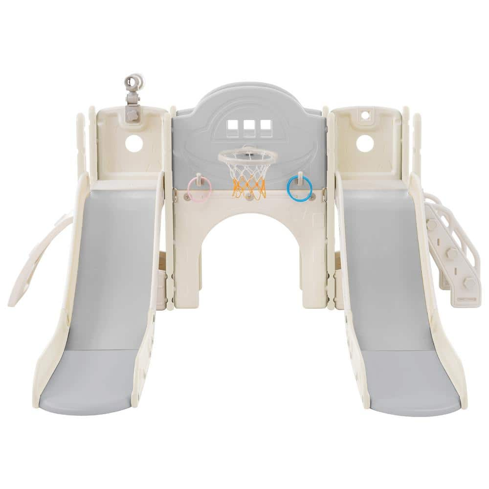 Gray 7 in. 1 Toddler Freestanding Slide Set with Slide, Arch Tunnel ...