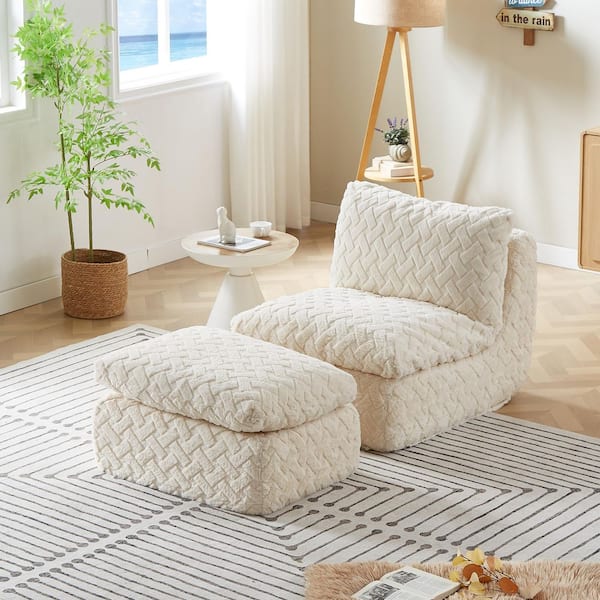 33.1 in. Pillow Top Arm Modular Fully Compressed Sofa in White with Ottoman