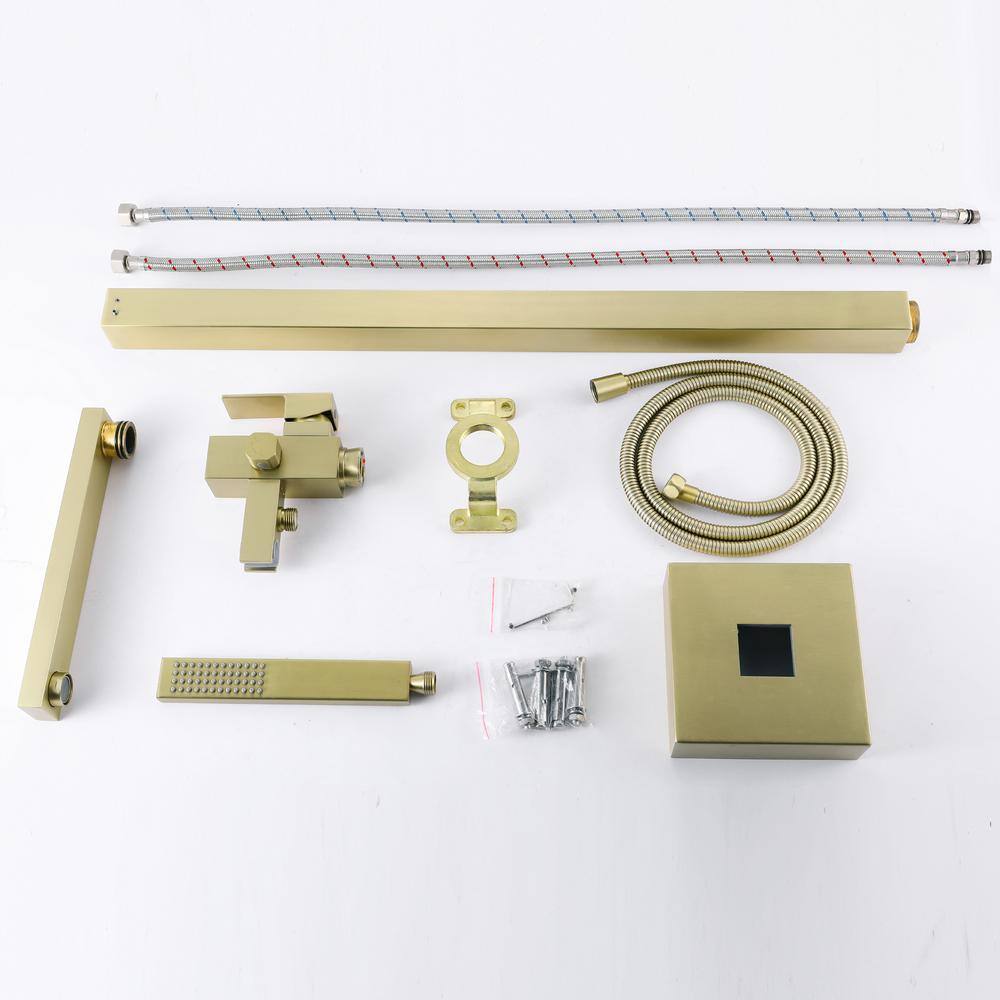 Brushed Gold Stainless Steel Freestanding Tub Faucet with Hand Shower