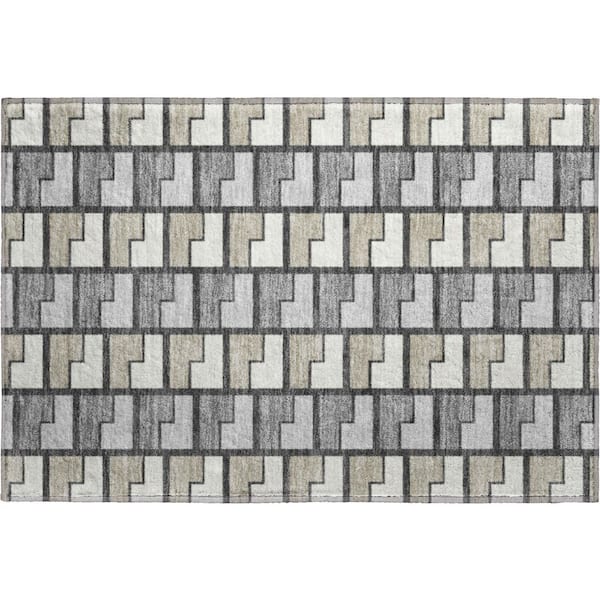 Mayfield Premium Machine Washable Abstract AMF2417 Ivory 2 ft. x 3 ft. Accent Rug