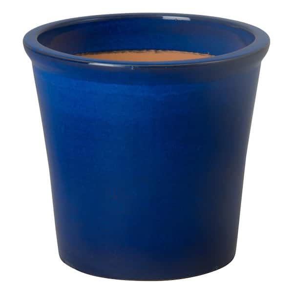 Emissary Pail 16 in. L x 15 in. H Blue Ceramic Round Planter with Drainage Hole