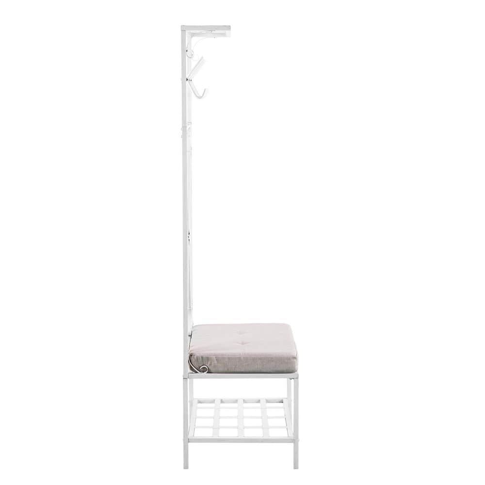 Traditional Entryway Hall Tree Bench with Plush Seat - Distressed White