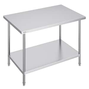 Stainless Steel Prep Table 30 x 48 x 34 In. Silver Kitchen Prep Table 880 lbs. Load Capacity, Heavy Duty Metal Worktable