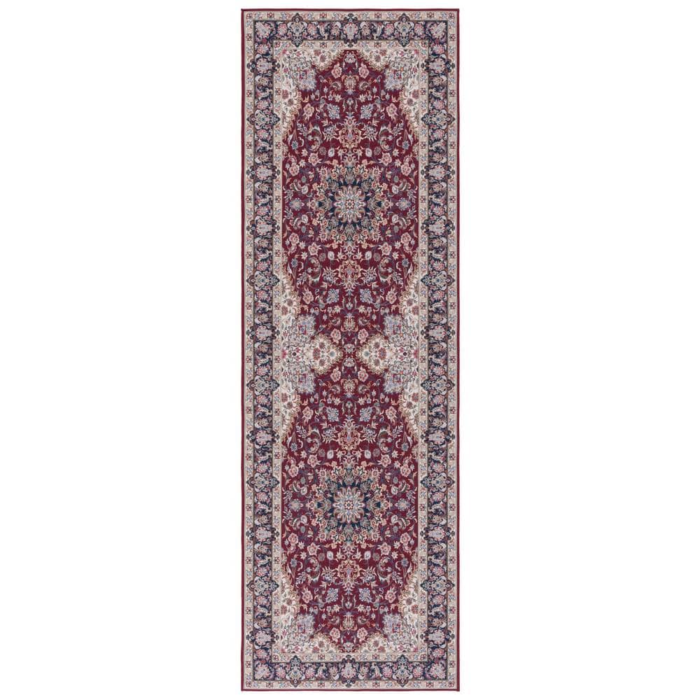Tucson Red/Navy 3 ft. x 8 ft. Machine Washable Floral Border Runner Rug price history on PriceWatchPro