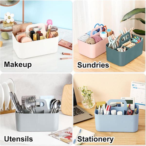 Stackable Plastic Caddy Organizer with Handle Cyan Multiuse Tote