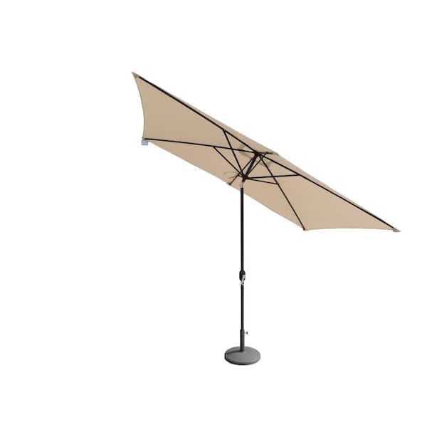 Island Umbrella Adriatic 6.5 ft. x 10 ft. Rectangular Aluminum Market Auto-Tilt Patio Umbrella in Champagne Olefin