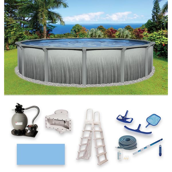 Blue Wave Martinique 15 ft. Round x 52 in. Deep Metal Wall Above Ground Pool Package with 7 in. Top Rail