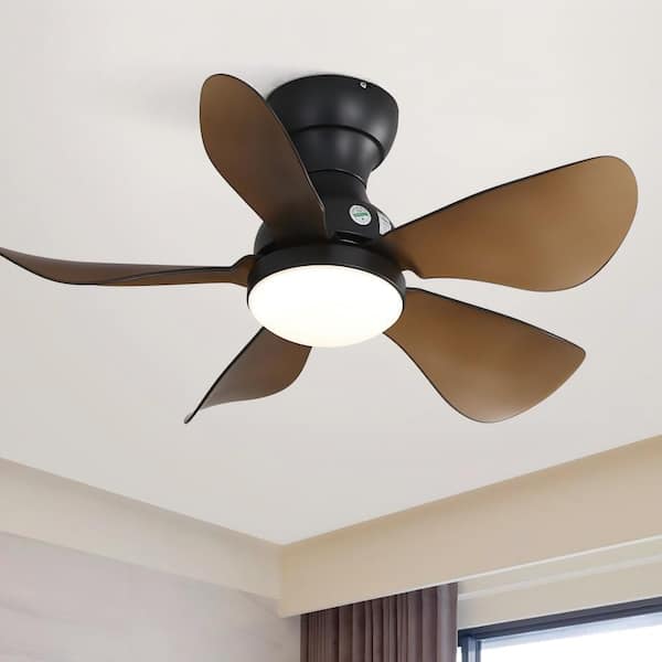 Lasaideal 29 in. Black Integrated LED Indoor Low Profile Flush Mount Ceiling Fan with Light Kit and Remote Control