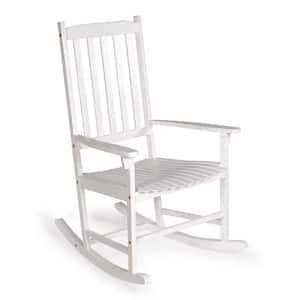 Seagrove Farmhouse Classic Slat-Back 350 lbs. Support Acacia Wood Outdoor Rocking Chair, White