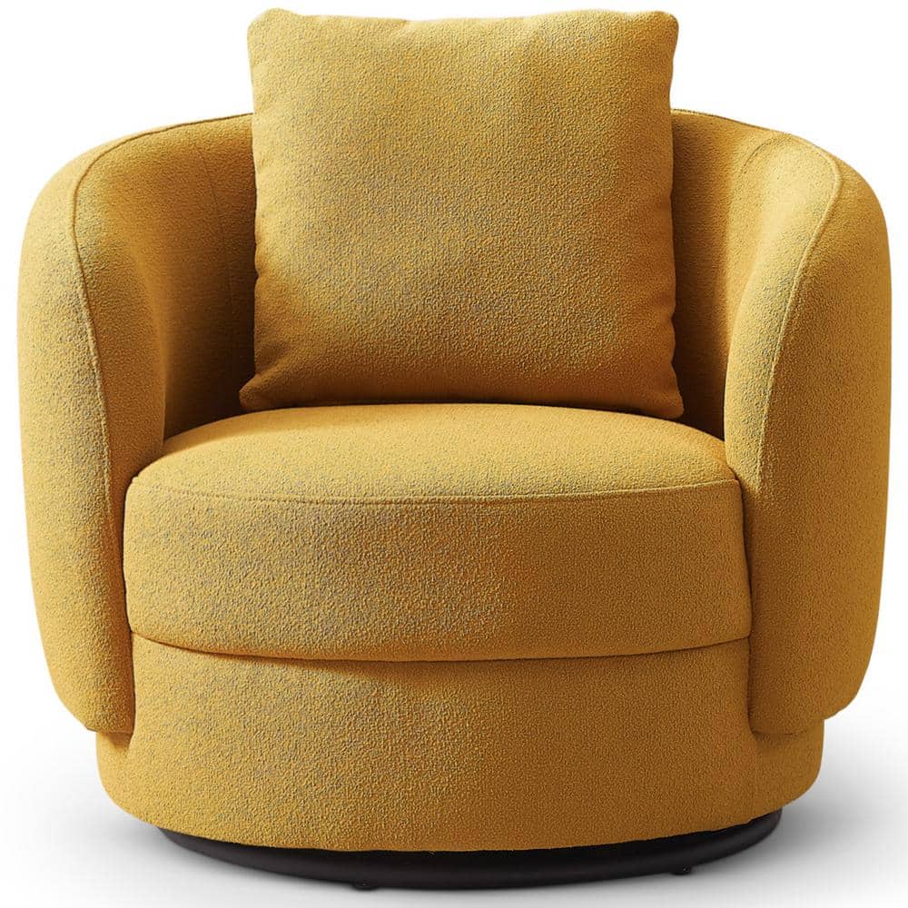 Mid-Century Modern Dark Yellow Microfiber Barrel Accent Chair