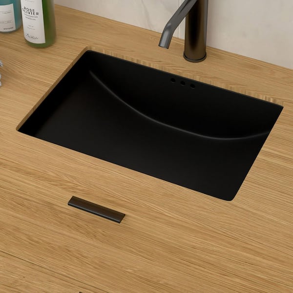21 in. Undermount Rectangular Bathroom Sink with Overflow Drain in Black