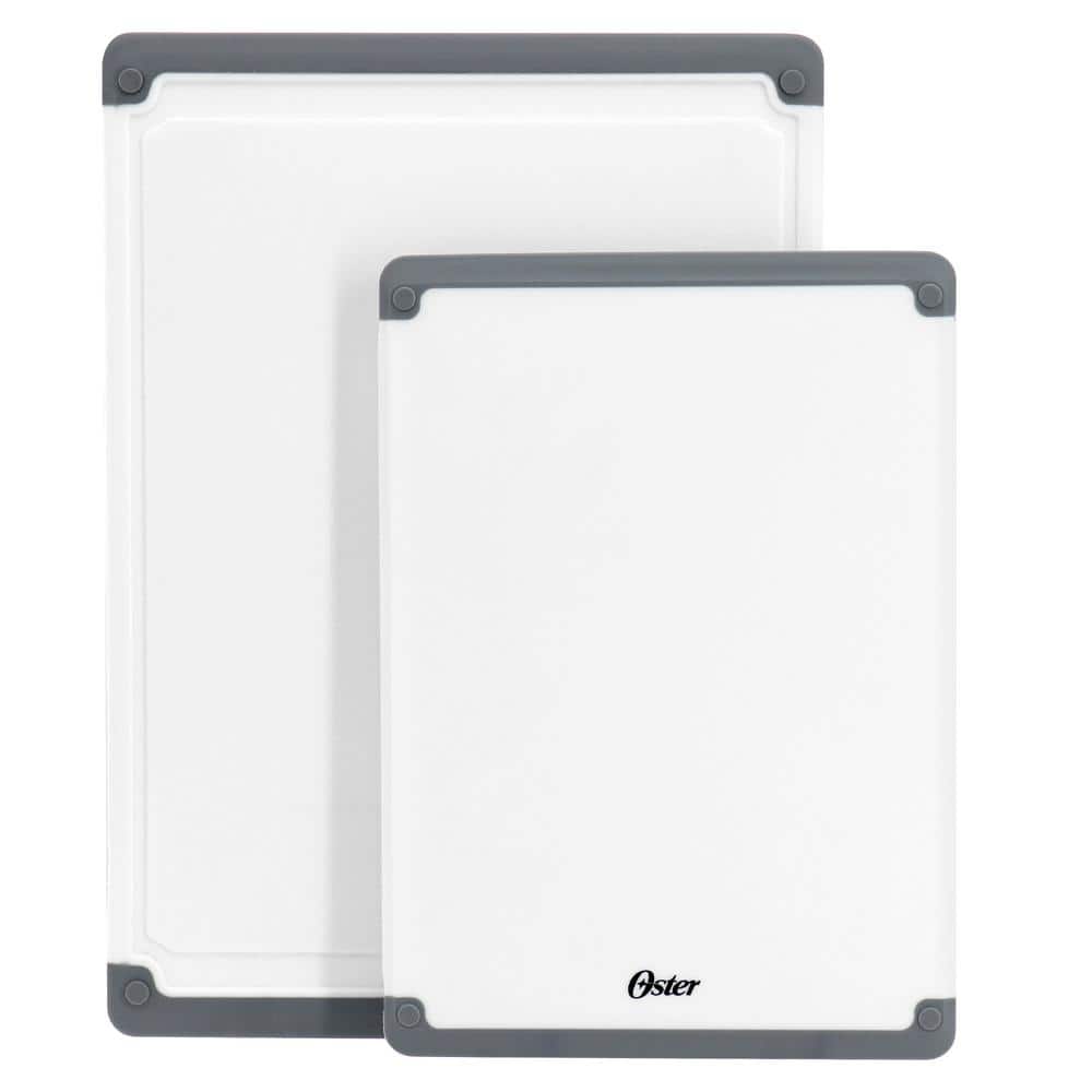 White Rectangular Plastic Cutting Board Set with Non-Slip Feet, 2 Pieces