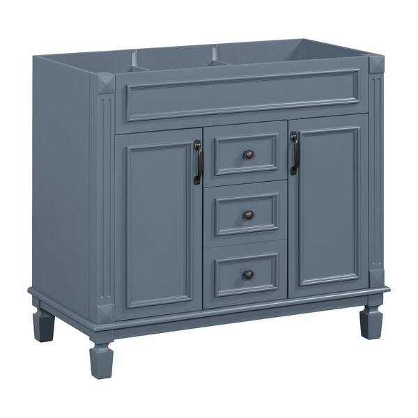 FUNKOL 35.9 x 17.9 x 34 In. Gray Vertical Bathroom Cabinet with 2 Drawers and 2 Soft Close Doors, Top Sink Not Included