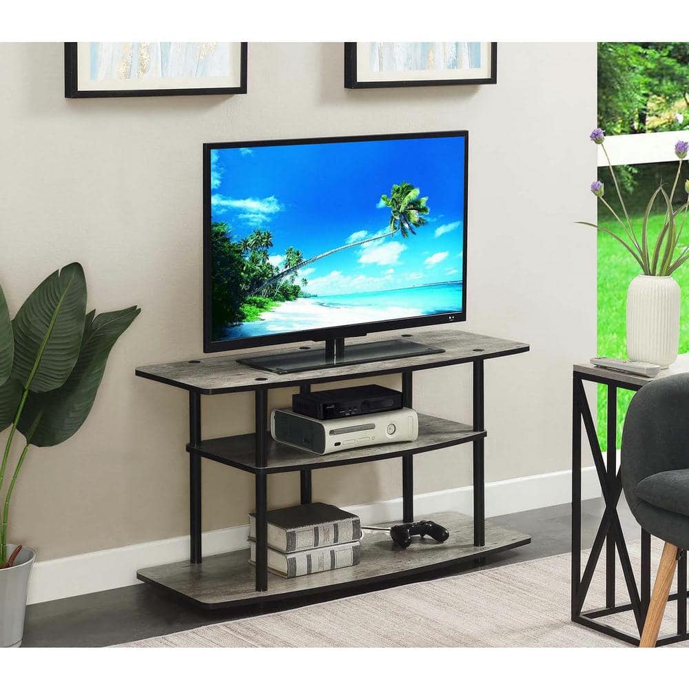 Modern Faux Birch and Black 3-Tier Wide TV Stand