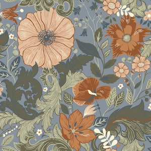 Victoria Blue Floral Nouveau Non Woven Paper Wallpaper Sample