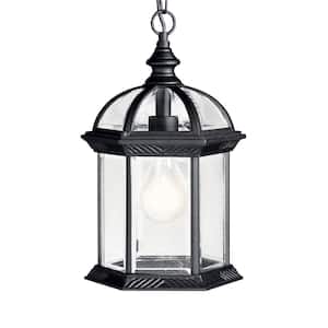 Barrie 1-Light Black Outdoor Porch Hanging Pendant Light with Clear Beveled Glass Panels (1-Pack)
