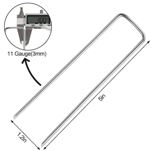 Silver U-Shape Galvanized Steel Garden Stakes with Heavy Duty Design for Landscape Fabric and Fence Securing (24-Pack)