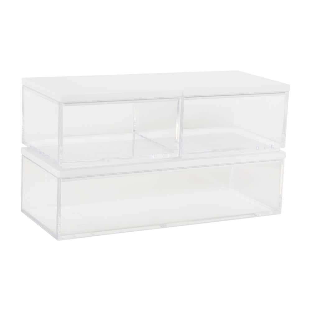 Clear Stackable Plastic Storage Bins with White Lids, 3 Pack
