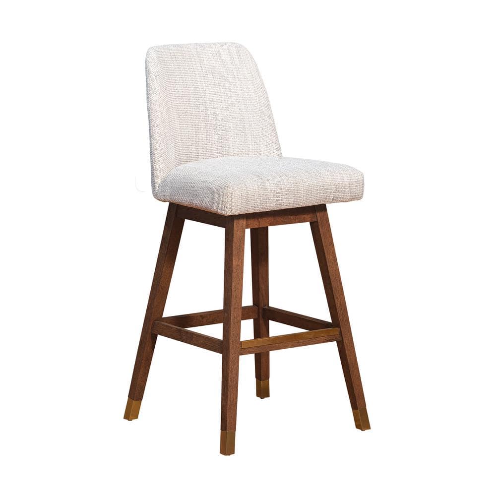 Amalie 41.5 in. Brown Oak Swivel Bar Stool with Beige Fabric Seat