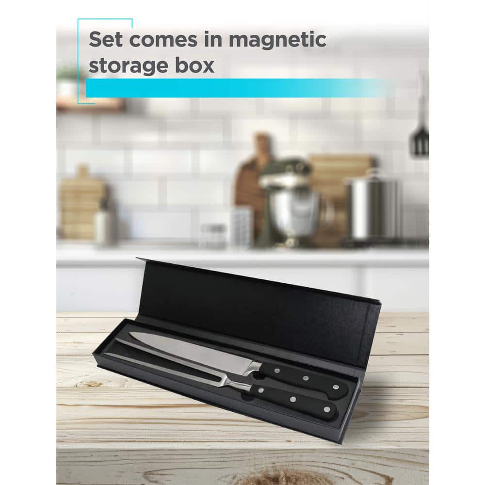 BLACK+DECKER BLACK+DECKER 2-Piece Stainless Steel Carving Knife Set, 8” Carving Knife & 7” Fork, Kitchen Knife