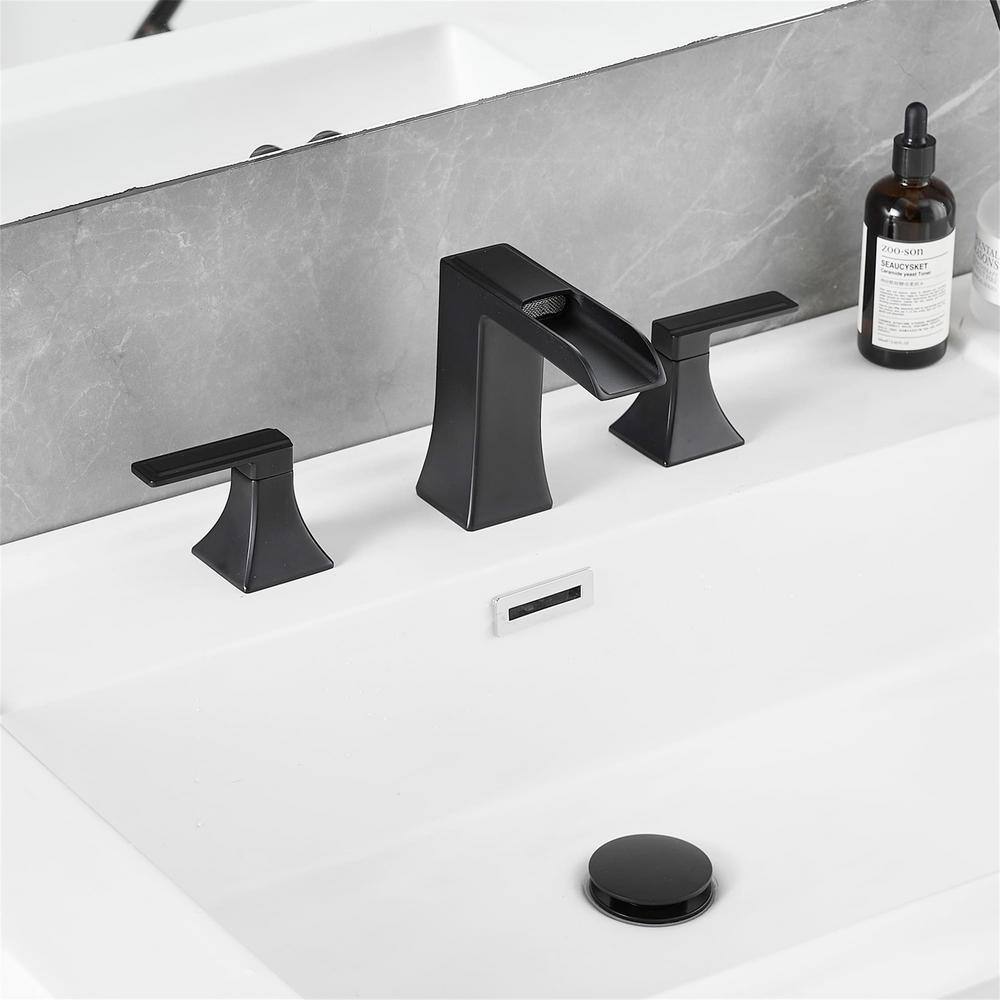 Matte Black 8-Inch Widespread Double Handle Waterfall Faucet